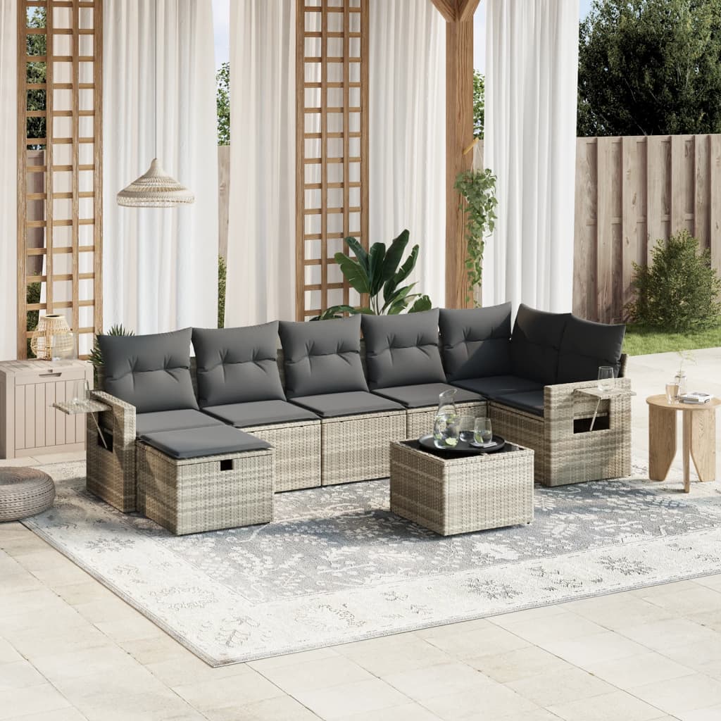 Set mobilier de grădină cu perne, 8 piese gri deschis poliratan GartenMobel Dekor