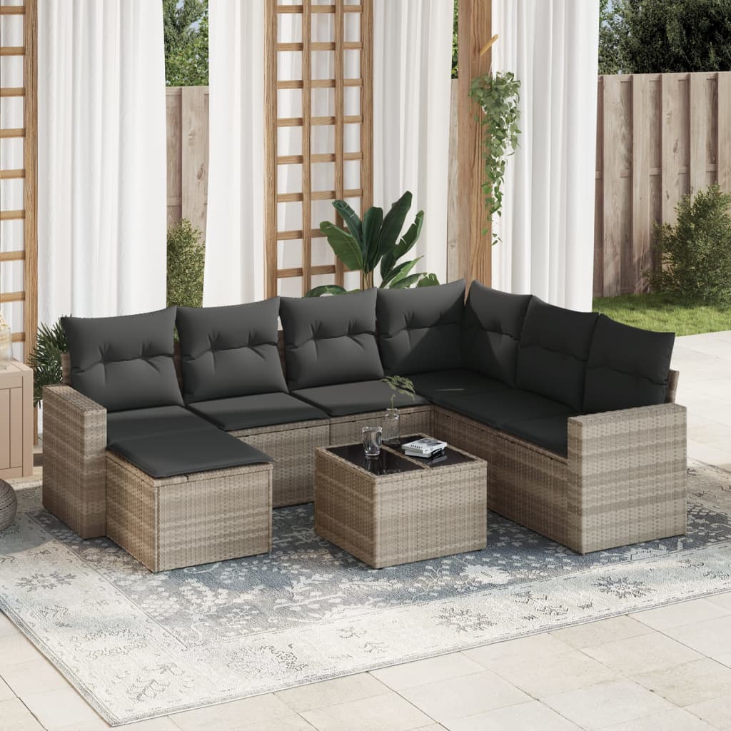 Set mobilier de grădină cu perne, 8 piese gri deschis poliratan GartenMobel Dekor