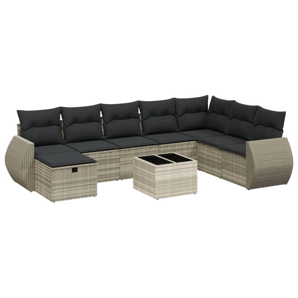 Set mobilier de grădină cu perne, 8 piese gri deschis poliratan GartenMobel Dekor