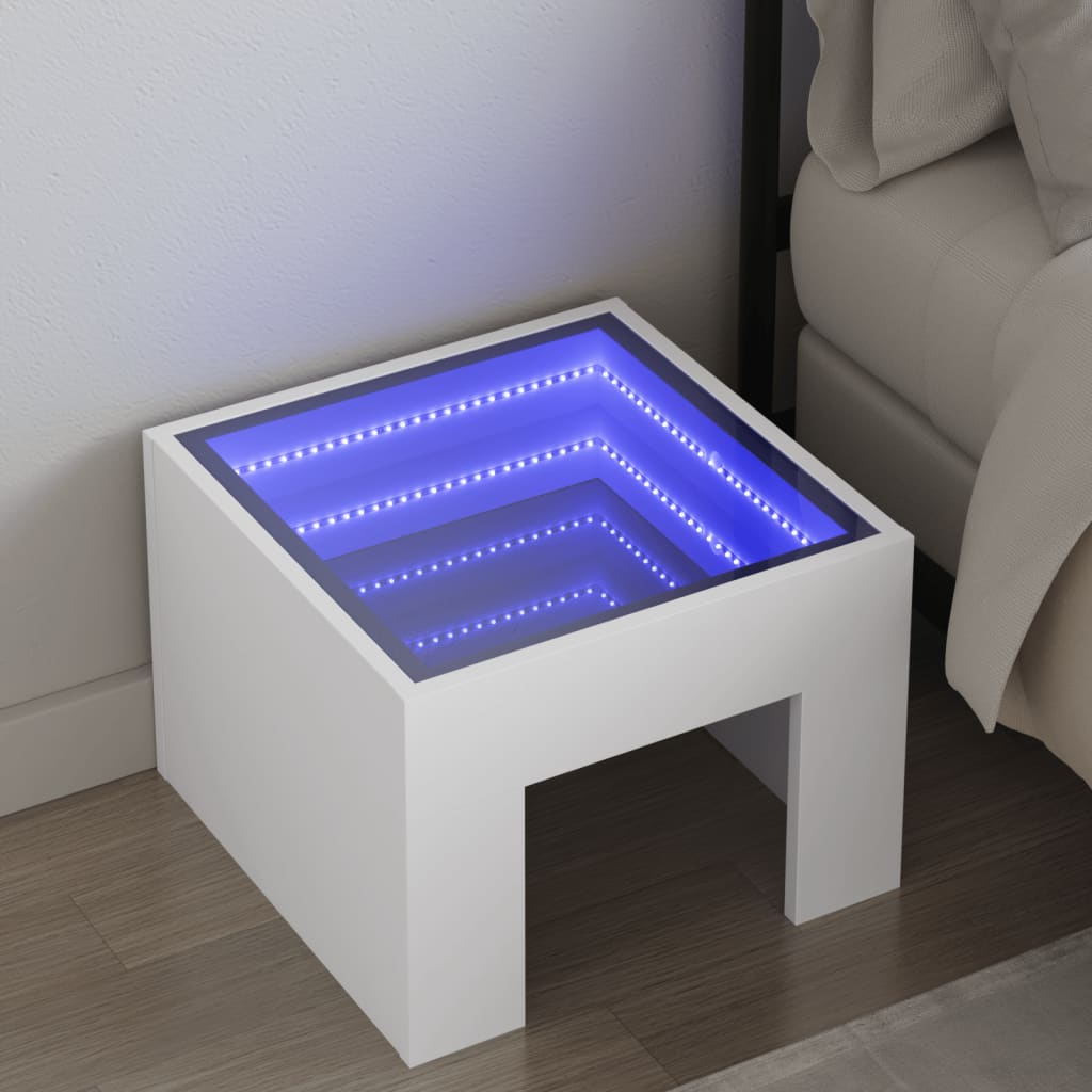 Noptieră cu LED infinity, alb, 40x40x30 cm GartenMobel Dekor