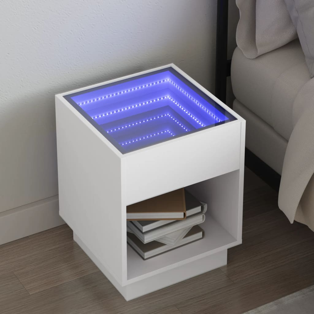 Noptieră cu LED infinity, alb, 40x40x50 cm GartenMobel Dekor