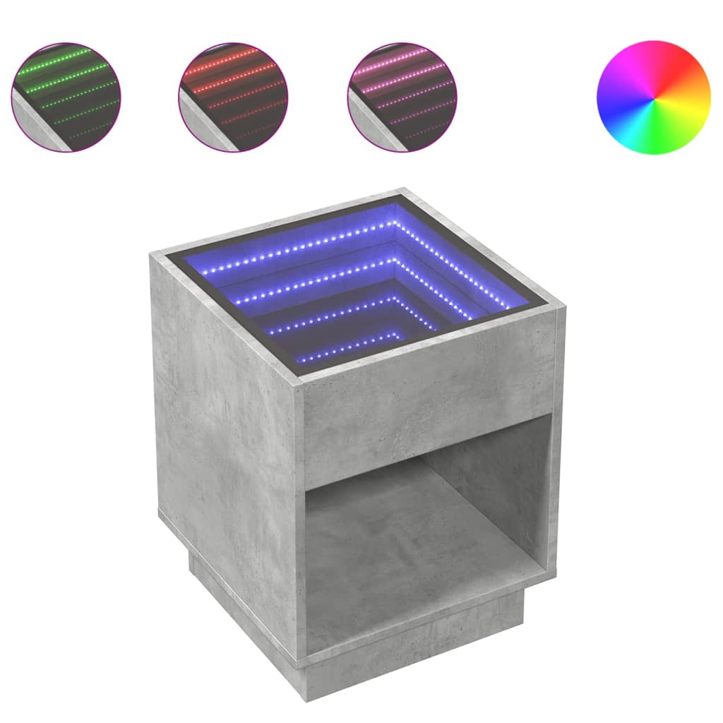 Noptieră cu LED infinity, gri beton, 40x40x50 cm GartenMobel Dekor