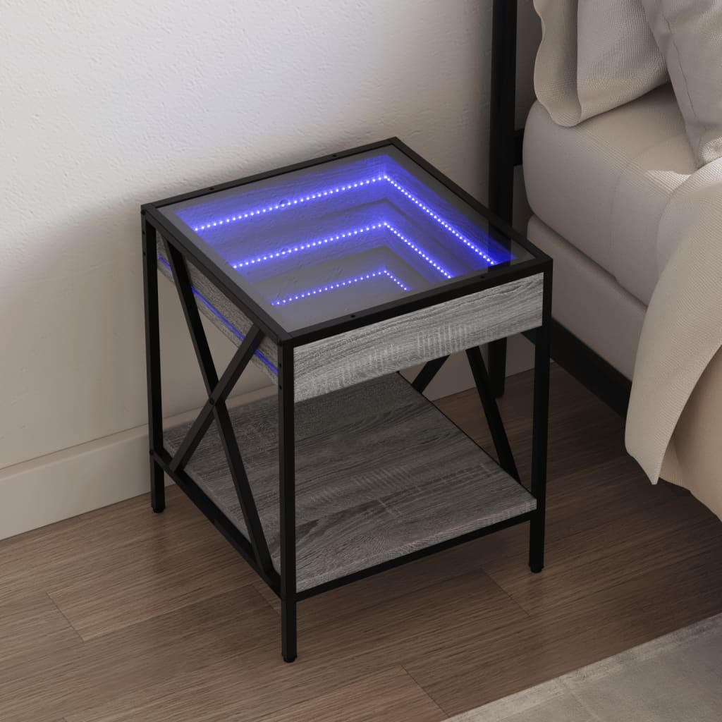 Noptieră cu LED infinity, gri sonoma, 40x40x49 cm GartenMobel Dekor