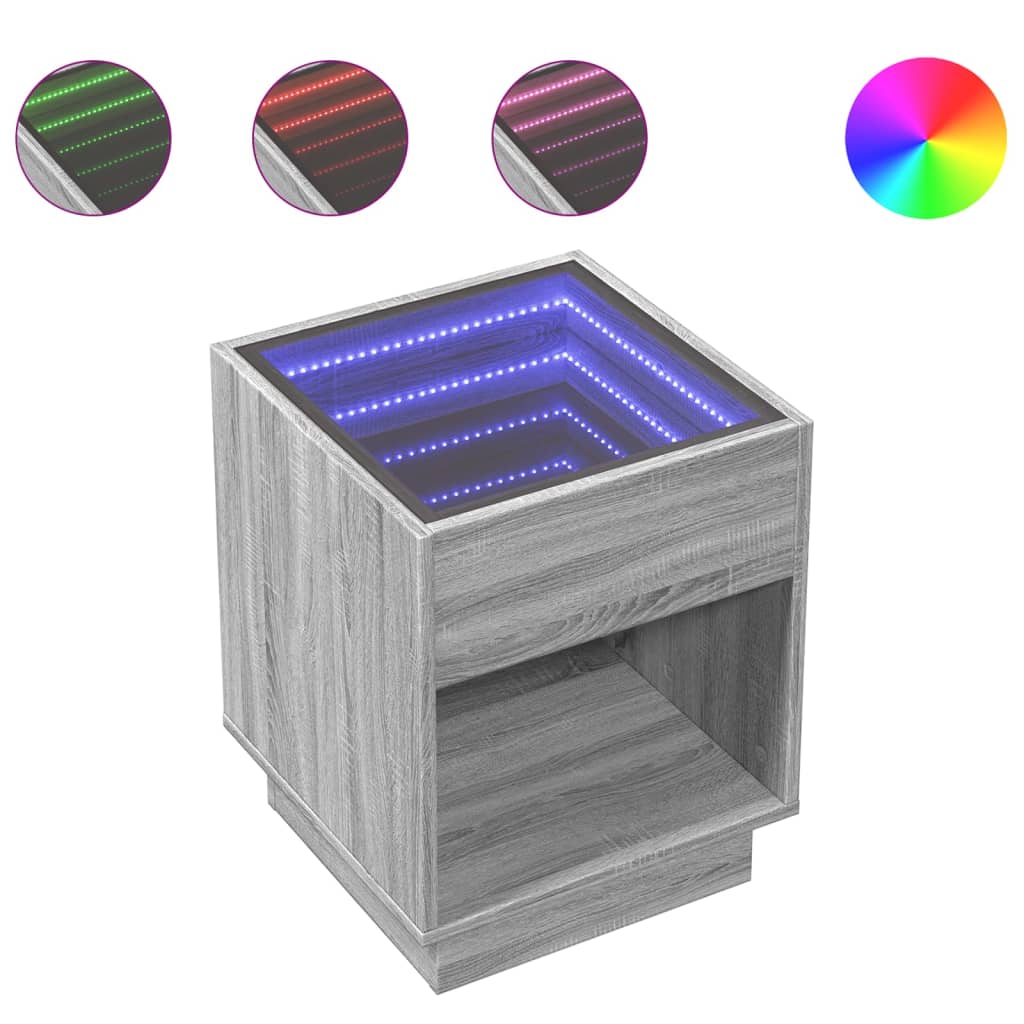 Noptieră cu LED infinity, gri sonoma, 40x40x50 cm GartenMobel Dekor