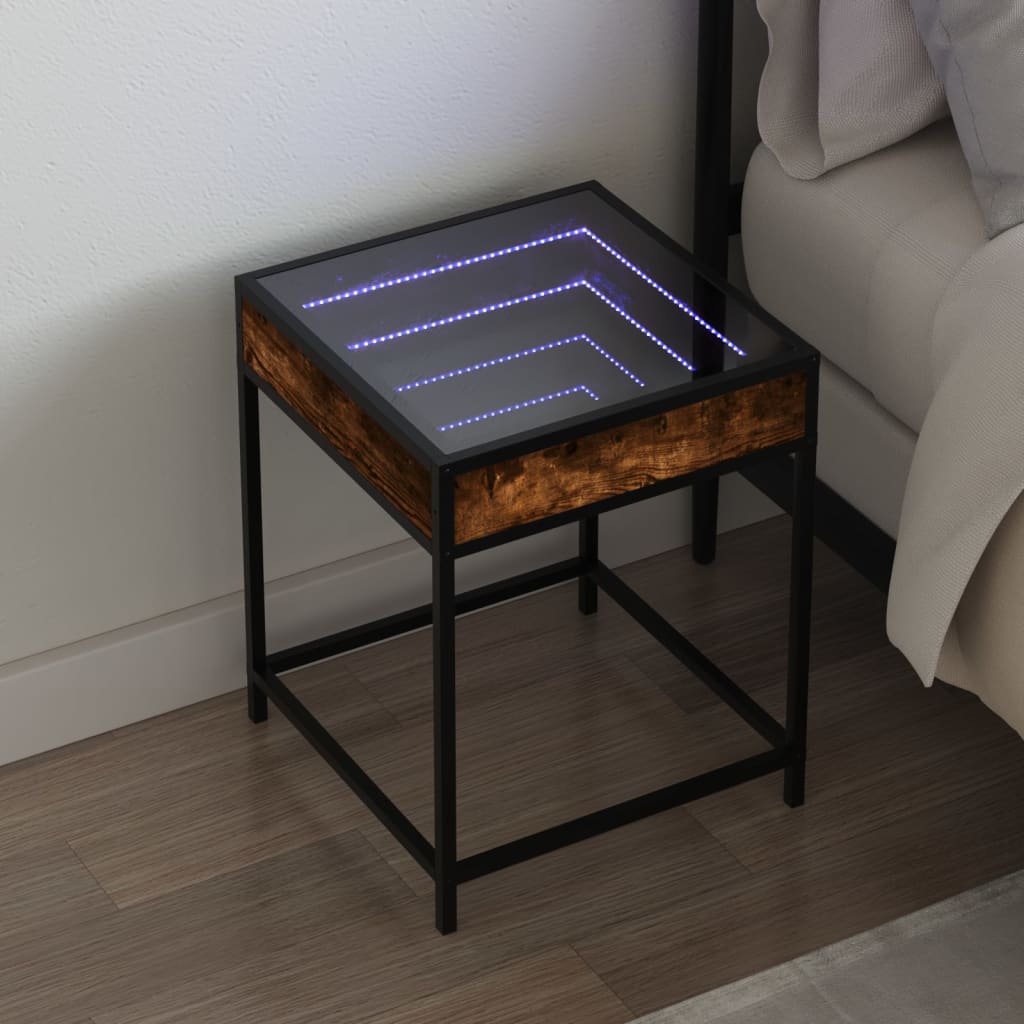 Noptieră cu LED infinity, stejar fumuriu, 40x40x51 cm GartenMobel Dekor