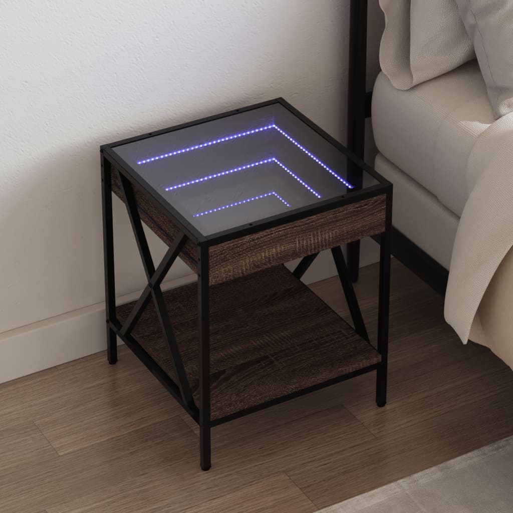Noptieră cu LED infinity, stejar maro, 40x40x49 cm GartenMobel Dekor