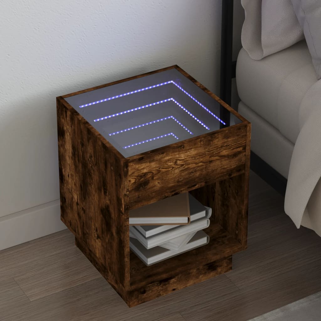 Noptieră cu LED infinity, stejar maro, 40x40x50 cm GartenMobel Dekor