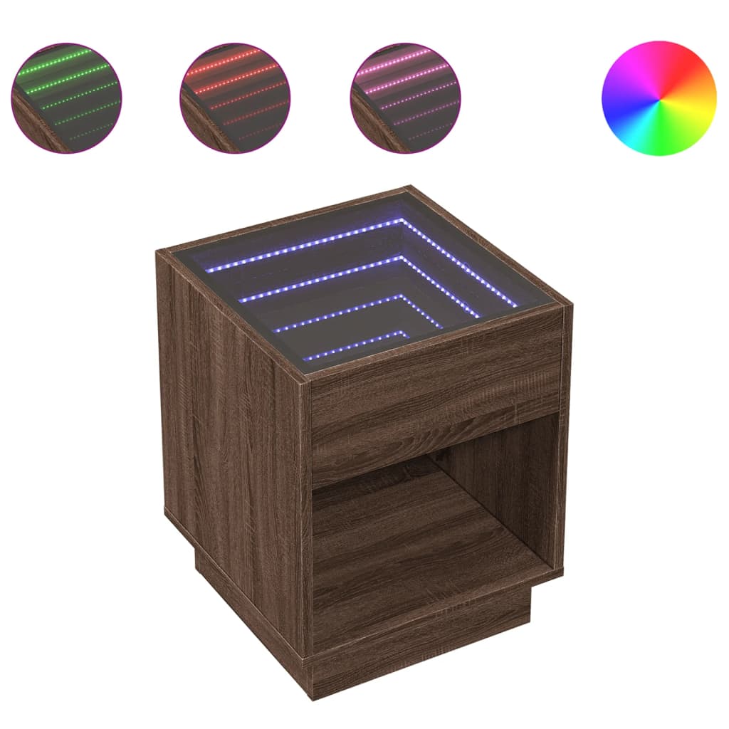 Noptieră cu LED infinity, stejar maro, 40x40x50 cm GartenMobel Dekor