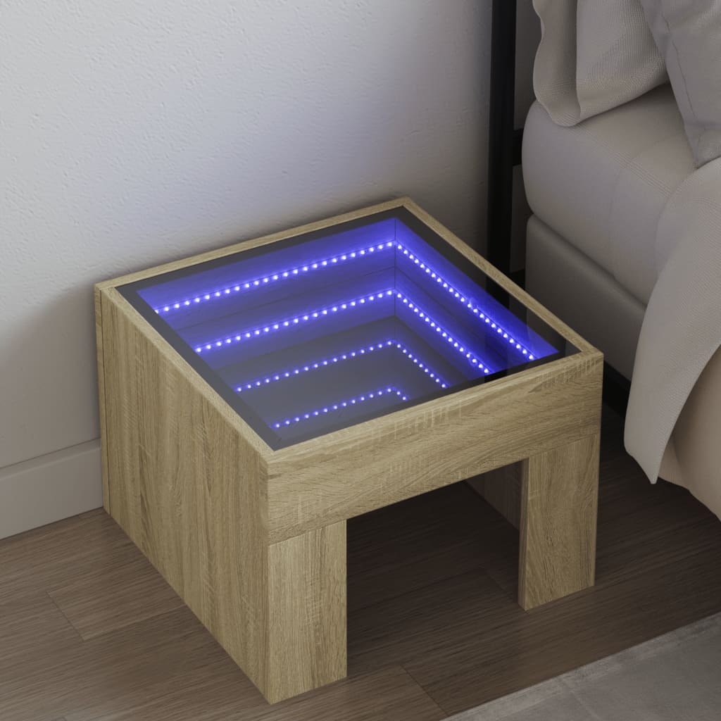 Noptieră cu LED infinity, stejar sonoma, 40x40x30 cm GartenMobel Dekor