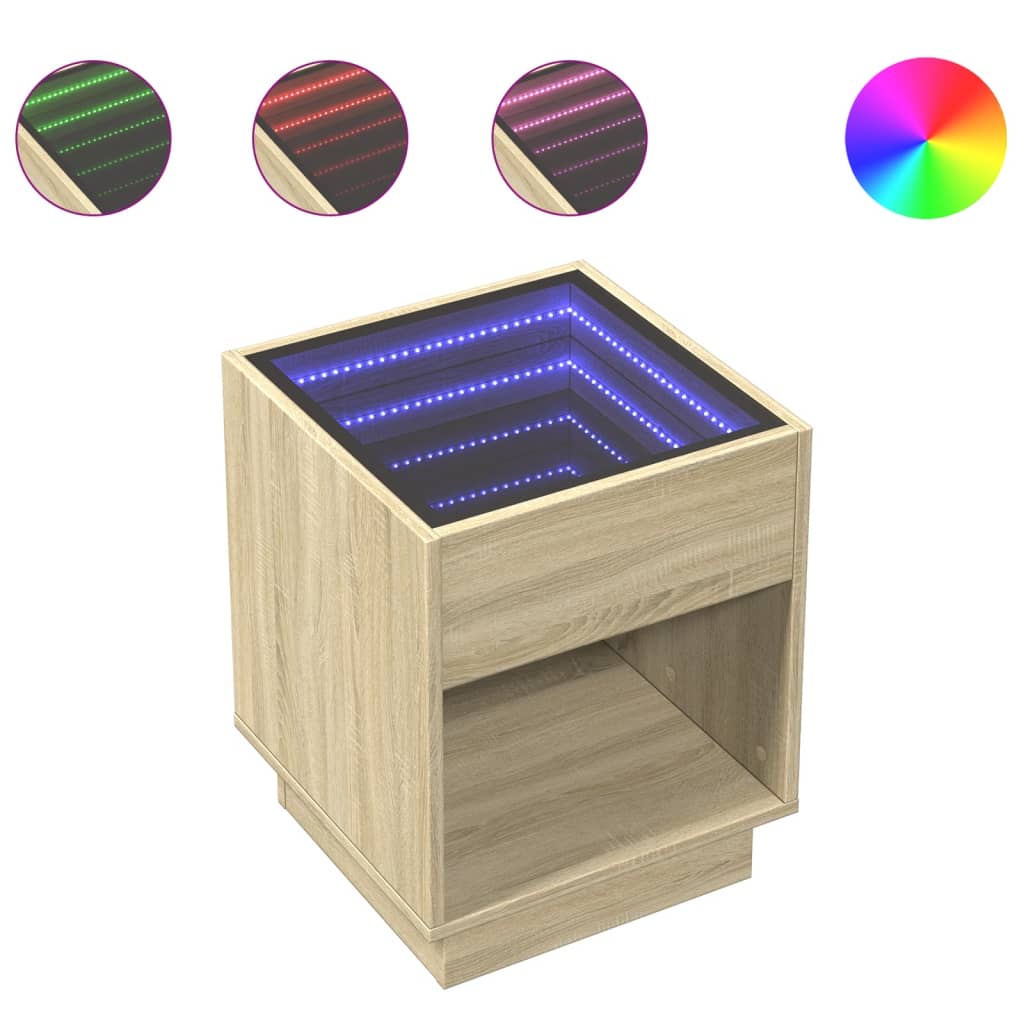 Noptieră cu LED infinity, stejar sonoma, 40x40x50 cm GartenMobel Dekor