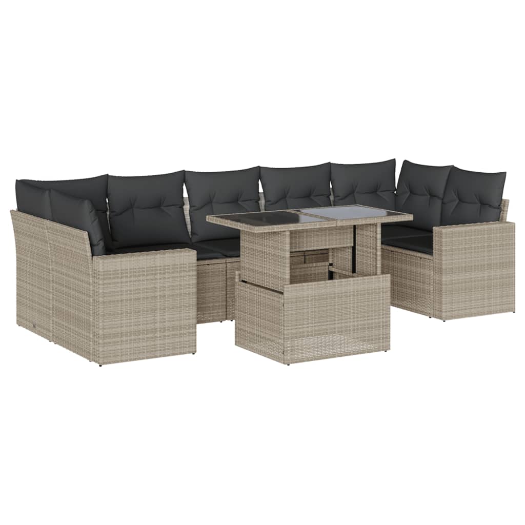 Set mobilier de grădină cu perne, 8 piese gri deschis poliratan GartenMobel Dekor