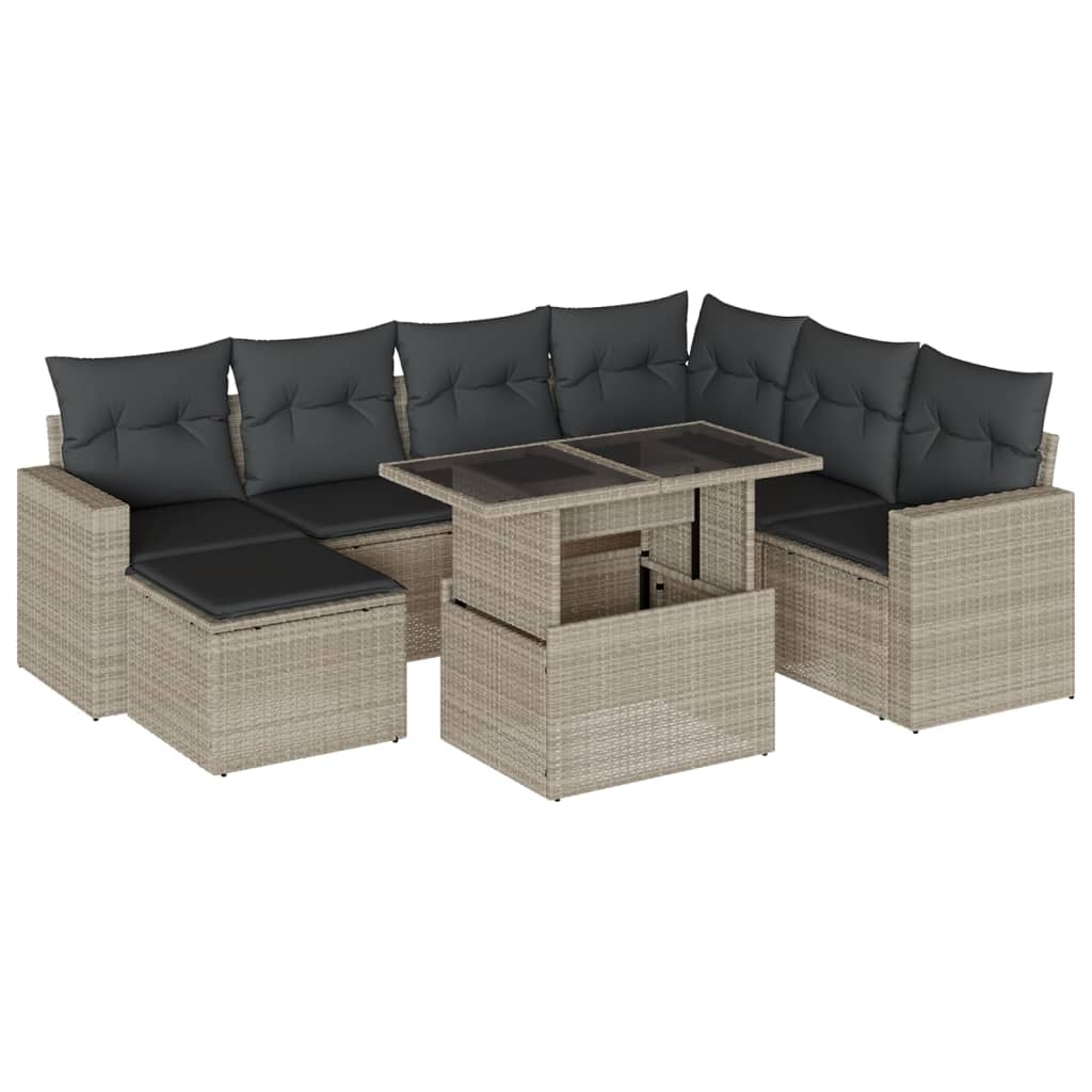 Set mobilier de grădină cu perne, 8 piese gri deschis poliratan GartenMobel Dekor