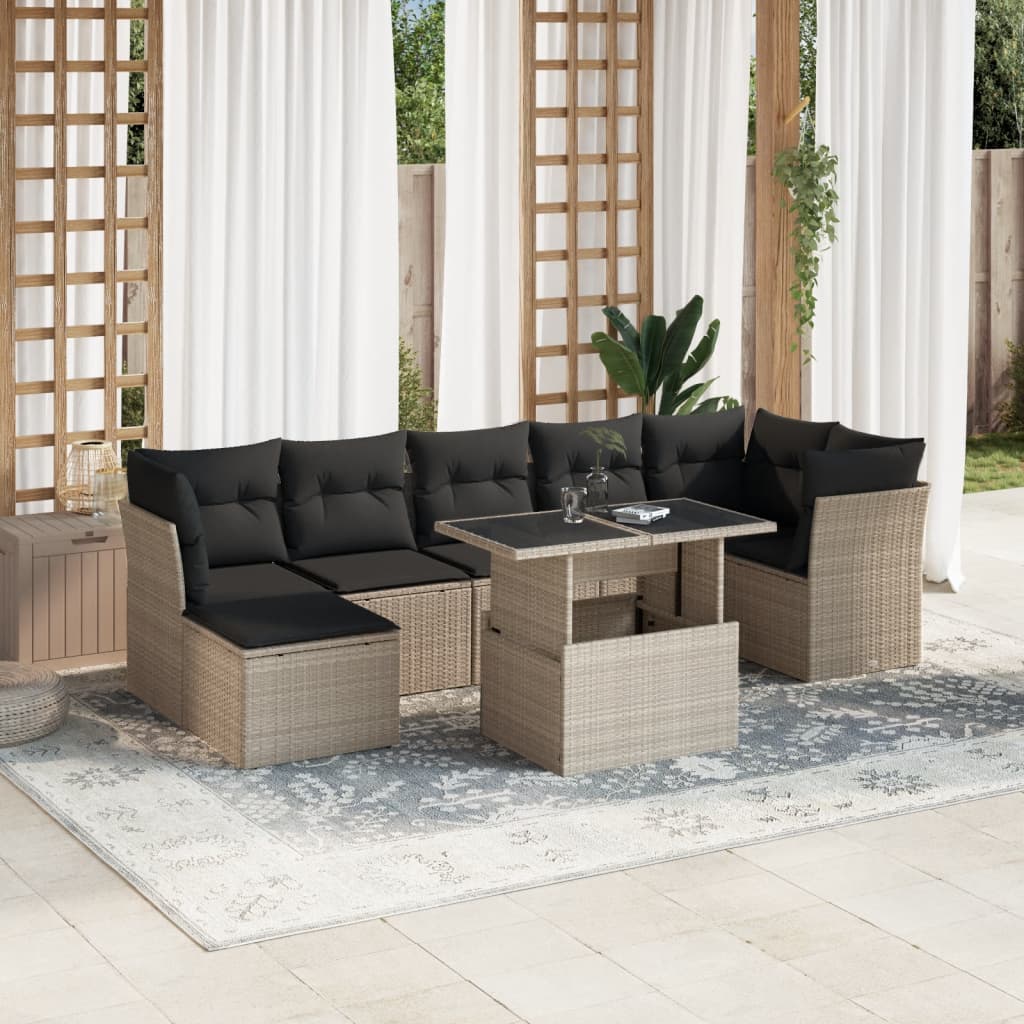 Set mobilier de grădină cu perne, 8 piese gri deschis poliratan GartenMobel Dekor