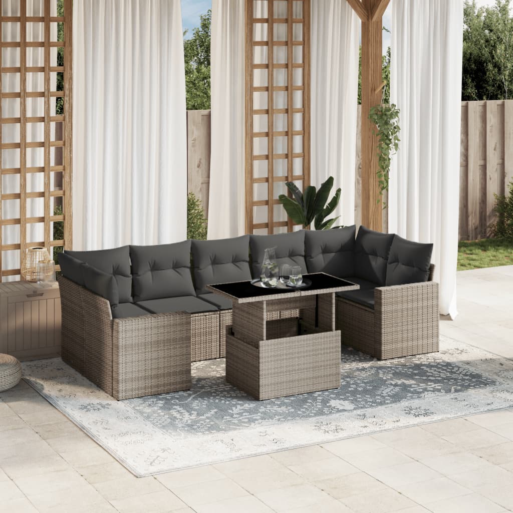Set mobilier de grădină cu perne, 8 piese gri deschis poliratan GartenMobel Dekor