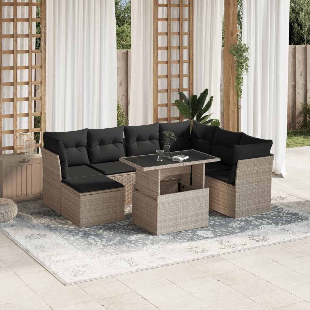 Set mobilier de grădină cu perne, 8 piese gri deschis poliratan GartenMobel Dekor
