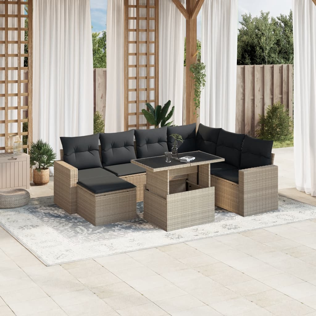 Set mobilier de grădină cu perne, 8 piese gri deschis poliratan GartenMobel Dekor