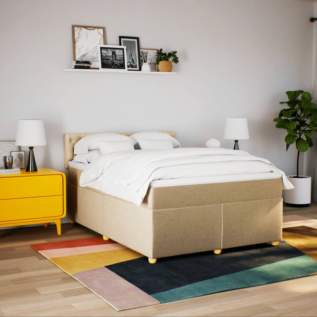 Pat continental cu saltea, crem, 140x200 cm, material textil GartenMobel Dekor