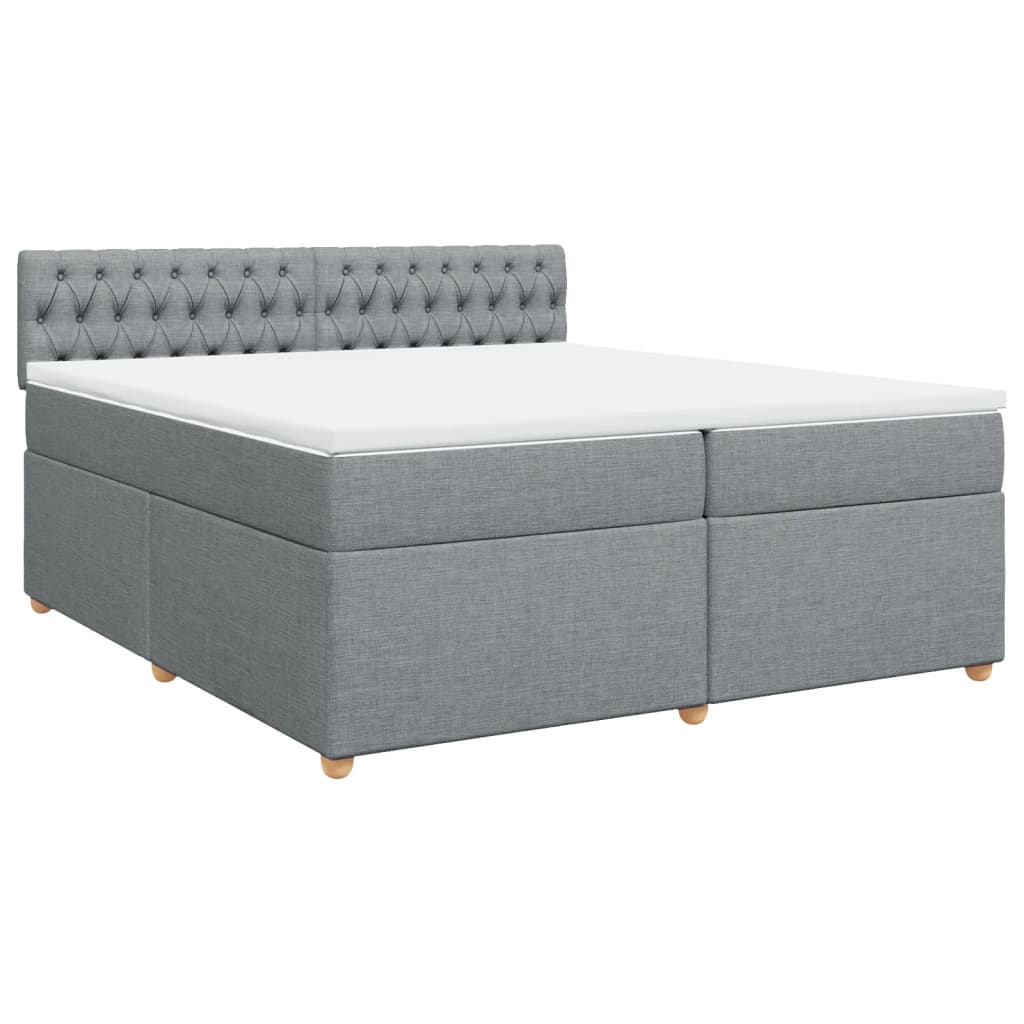 Pat box spring cu saltea, gri deschis, 200x200 cm, textil GartenMobel Dekor