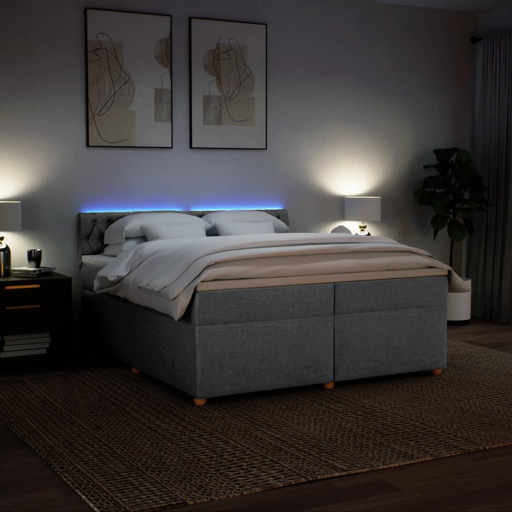 Pat box spring cu saltea, gri deschis, 200x200 cm, textil GartenMobel Dekor