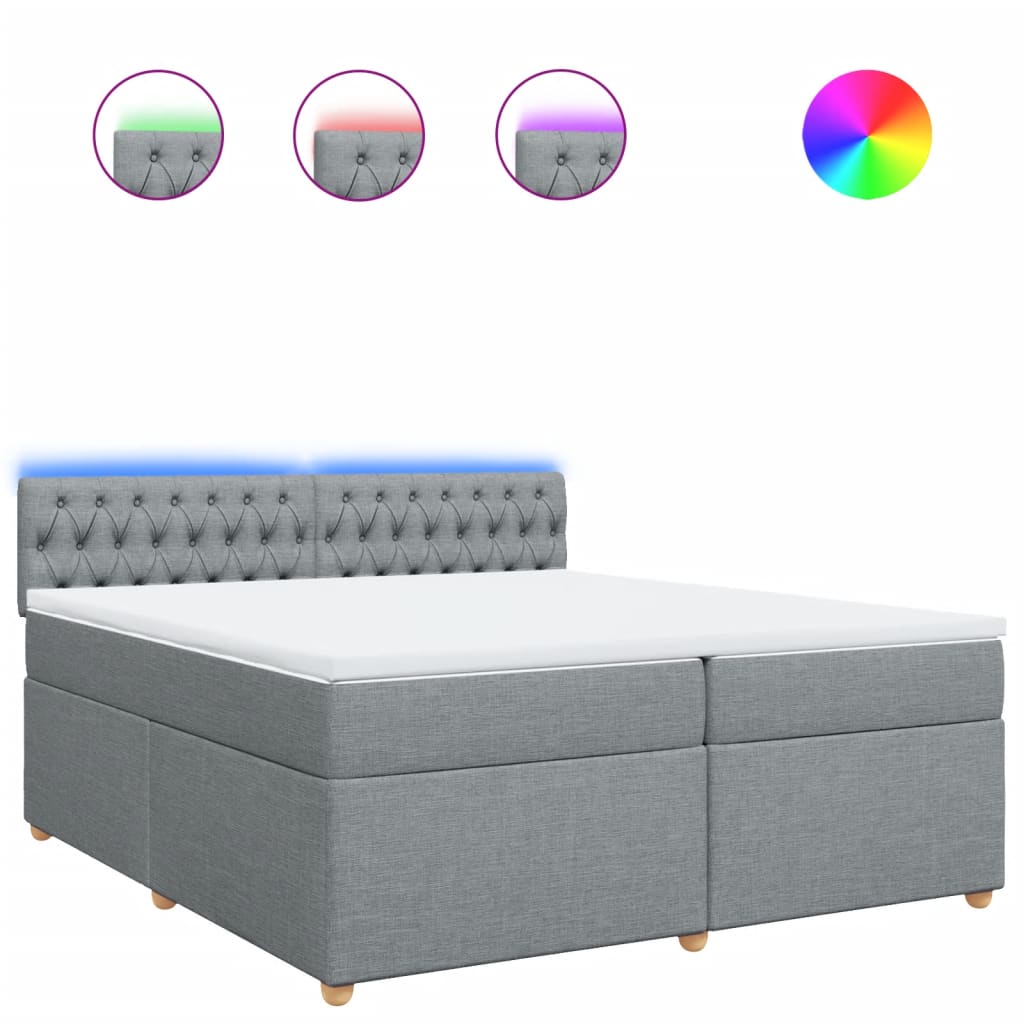 Pat box spring cu saltea, gri deschis, 200x200 cm, textil GartenMobel Dekor