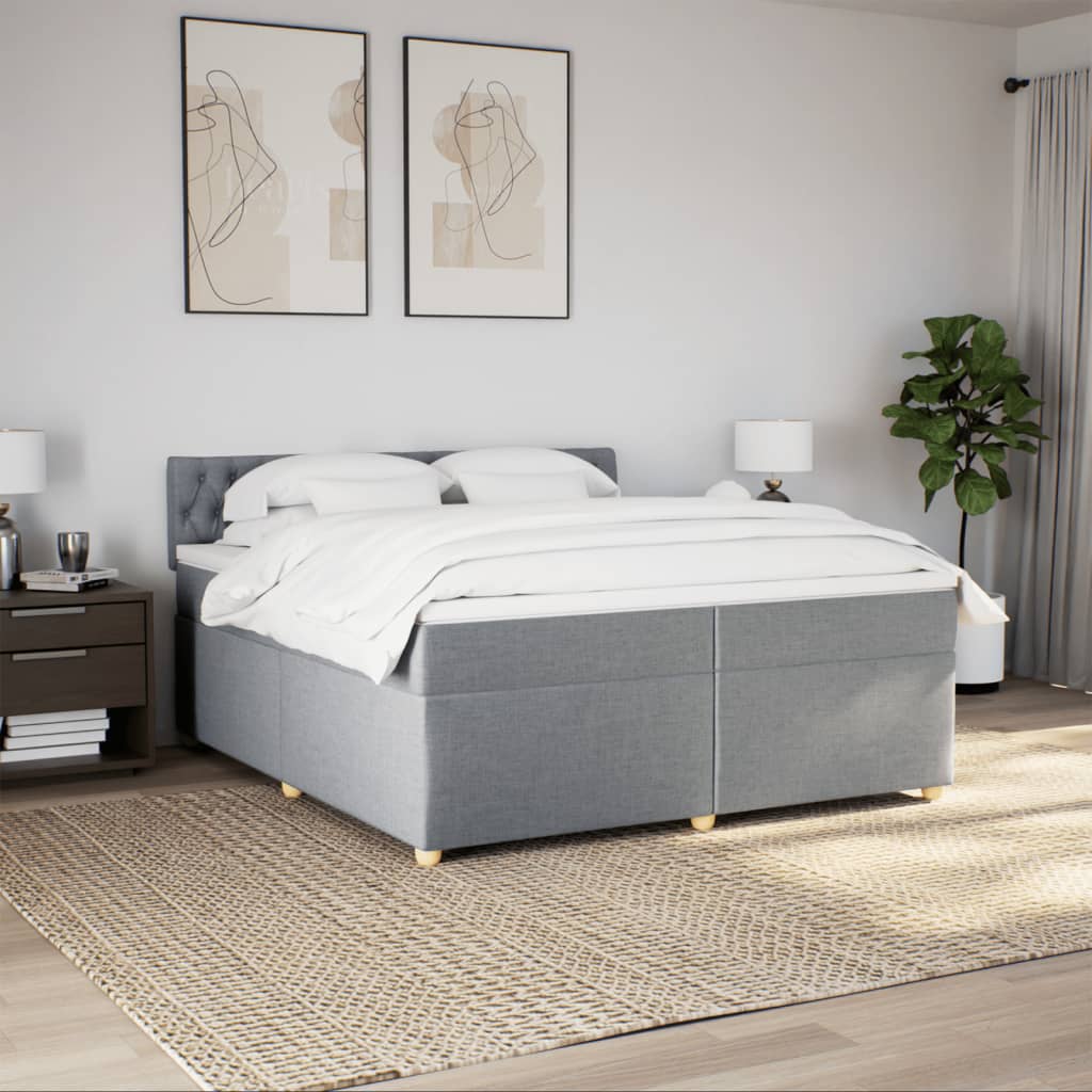 Pat box spring cu saltea, gri deschis, 200x200 cm, textil GartenMobel Dekor