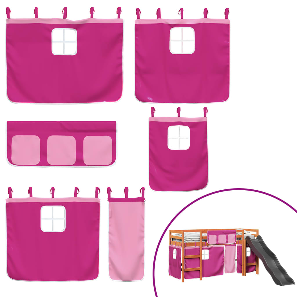 Pat etajat de copii cu perdele, roz, 80x200 cm, lemn masiv pin GartenMobel Dekor