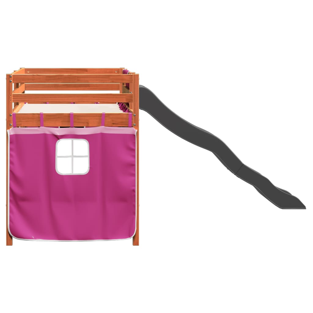 Pat etajat de copii cu perdele, roz, 80x200 cm, lemn masiv pin GartenMobel Dekor