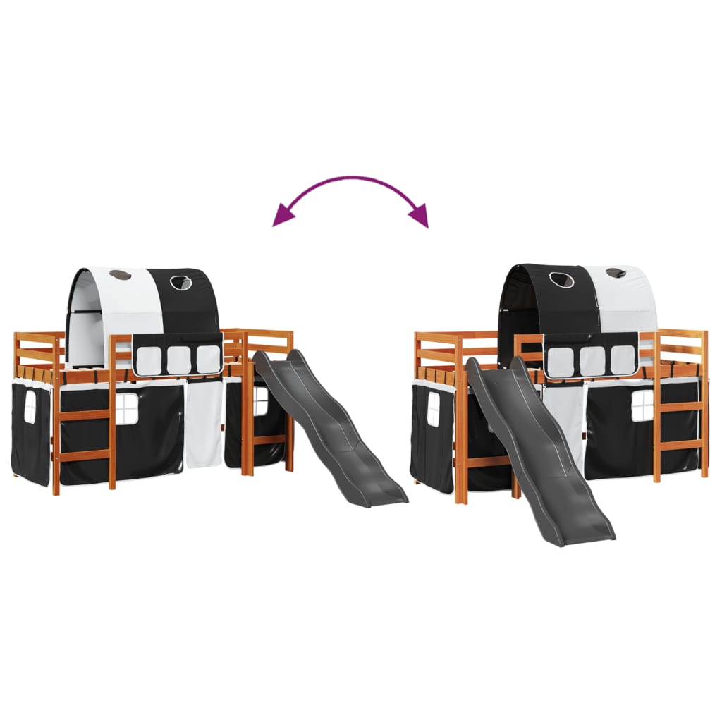 Pat etajat de copii cu tunel alb/negru 80x200 cm lemn masiv pin GartenMobel Dekor