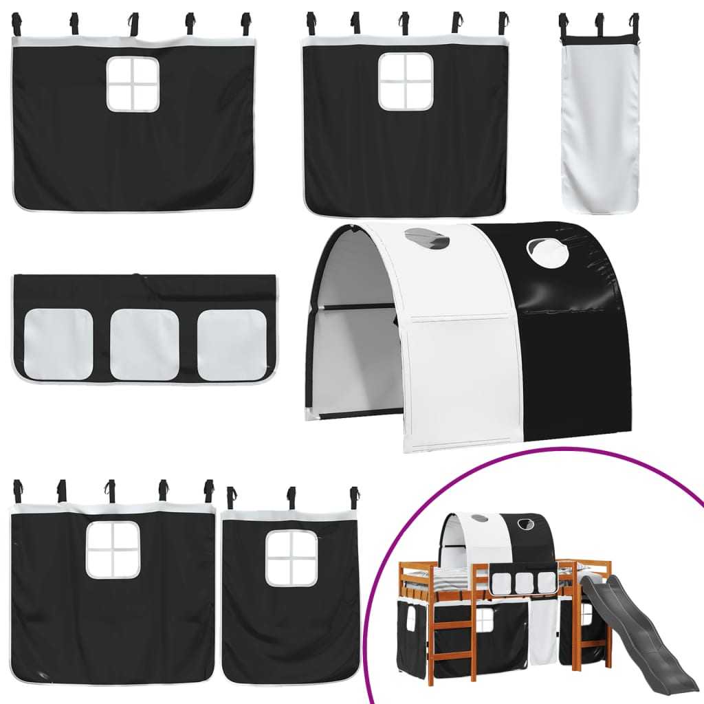 Pat etajat de copii cu tunel alb/negru 80x200 cm lemn masiv pin GartenMobel Dekor