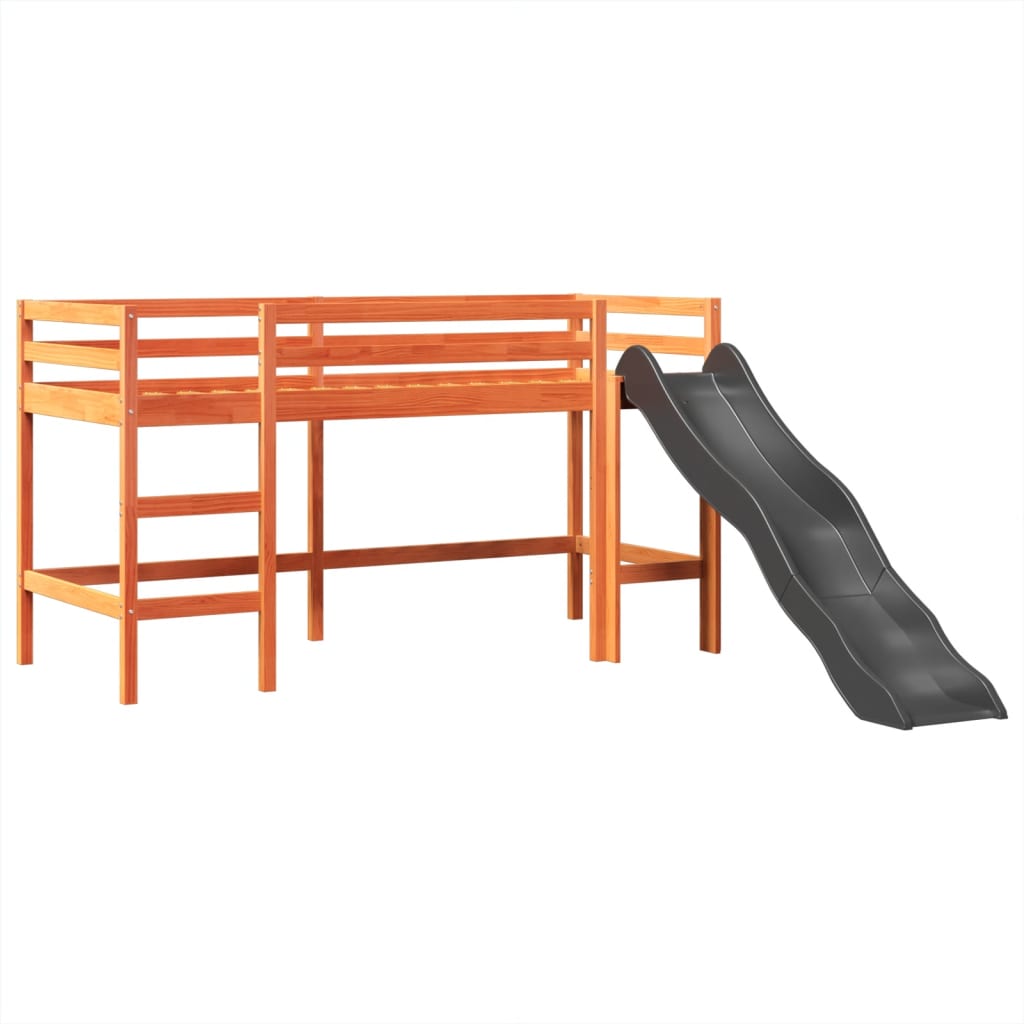 Pat etajat de copii cu turn albastru 80x200 cm lemn masiv pin GartenMobel Dekor