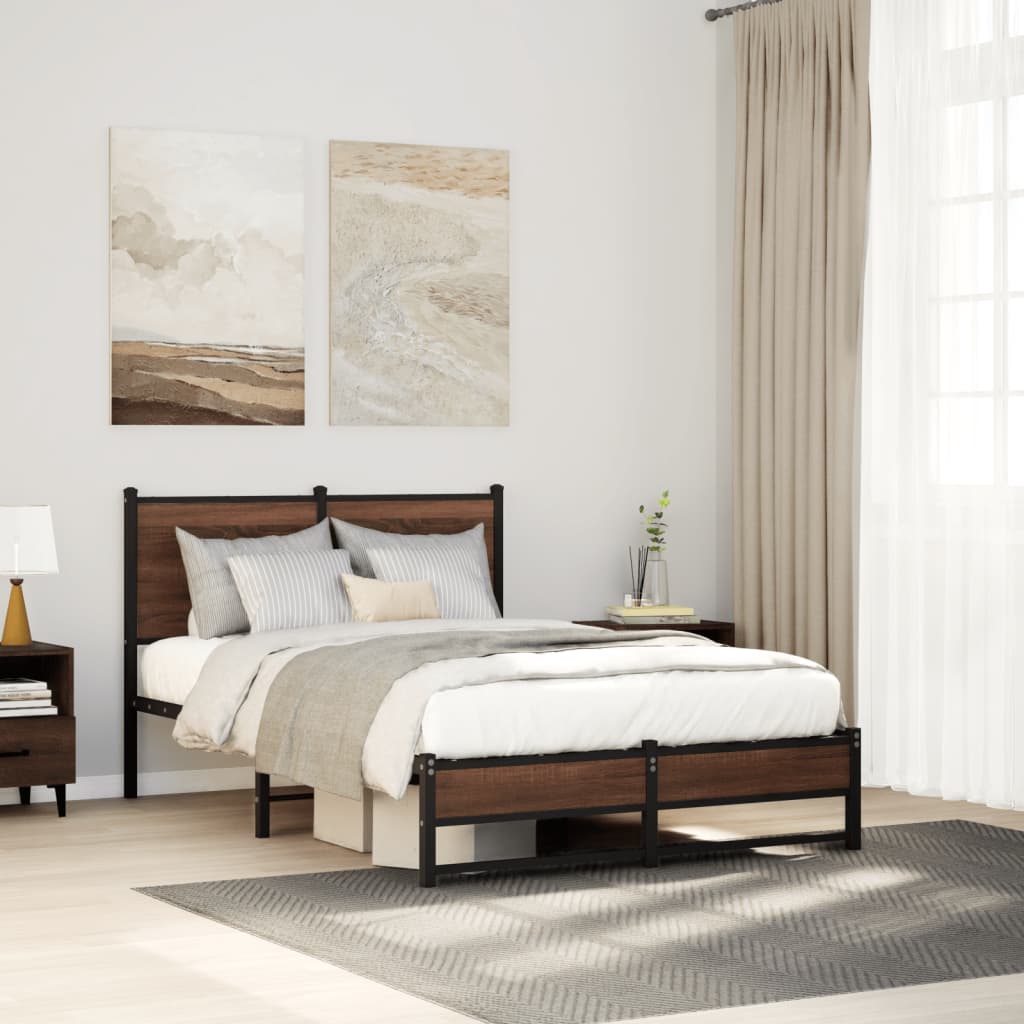 Cadru pat metalic cu tăblie, stejar maro, 120x190 cm GartenMobel Dekor