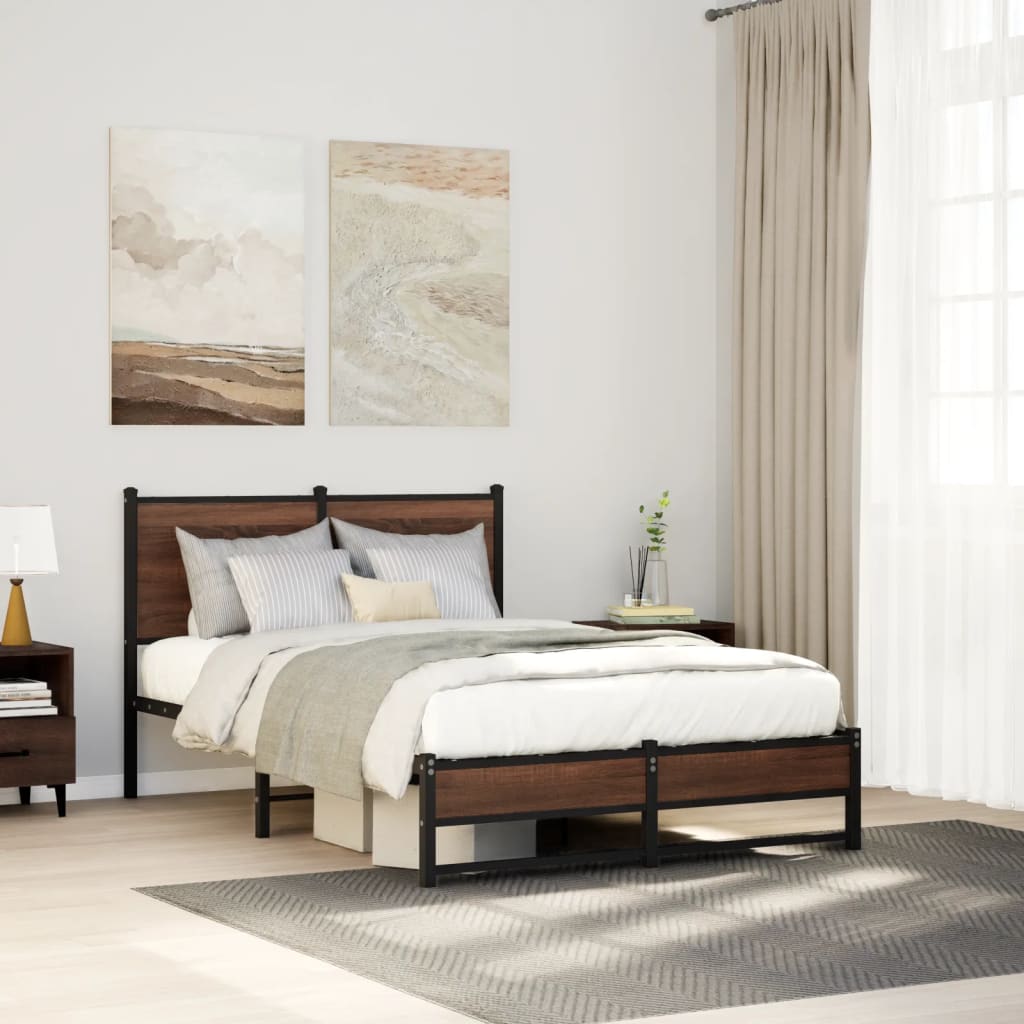 Cadru pat metalic cu tăblie, stejar maro, 120x200 cm GartenMobel Dekor