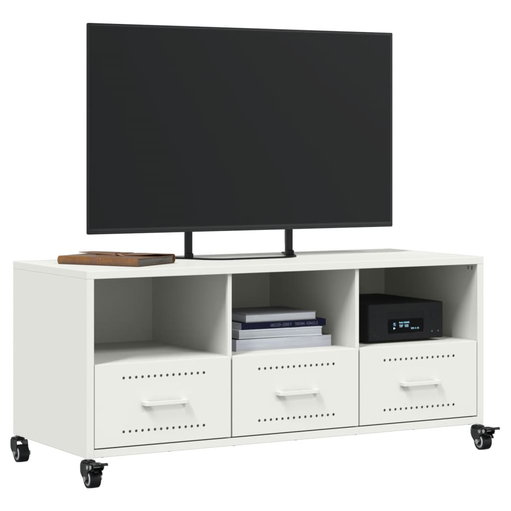 Dulap TV, alb, 100,5x39x43,5 cm, oțel laminat la rece GartenMobel Dekor