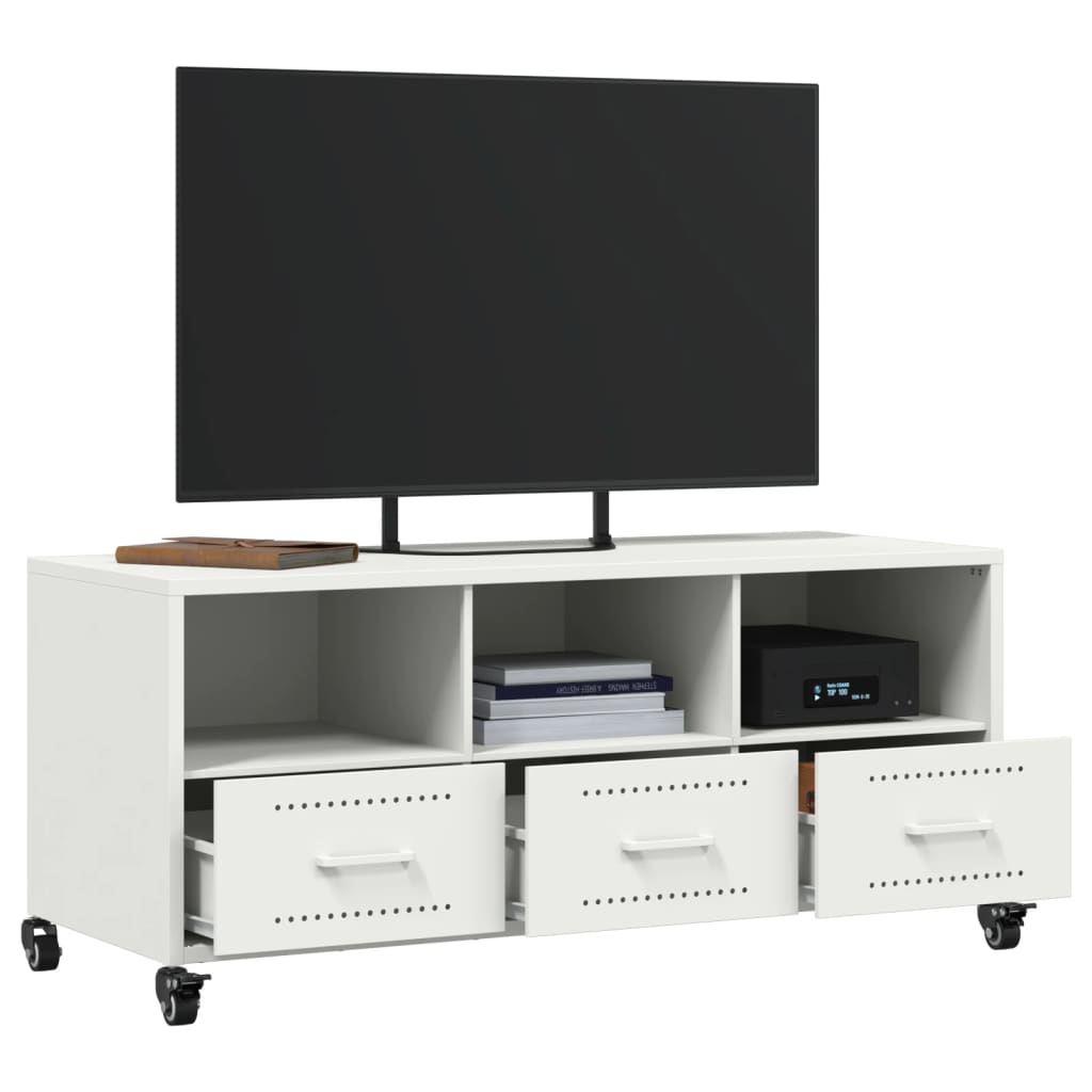 Dulap TV, alb, 100,5x39x43,5 cm, oțel laminat la rece GartenMobel Dekor