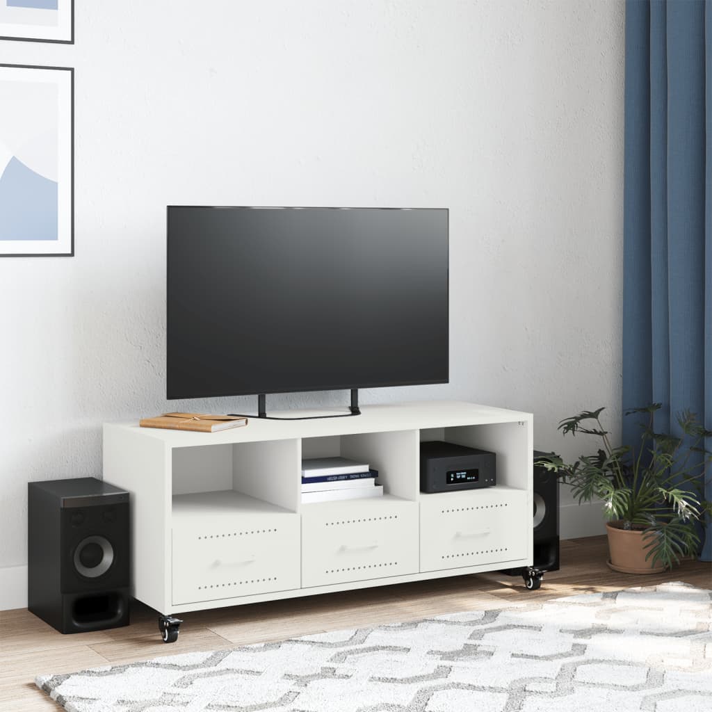 Dulap TV, alb, 100,5x39x43,5 cm, oțel laminat la rece GartenMobel Dekor