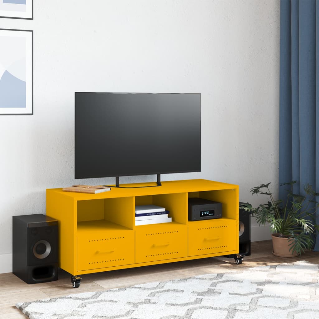 Dulap TV, galben muștar, 100,5x39x43,5 cm, oțel laminat la rece GartenMobel Dekor