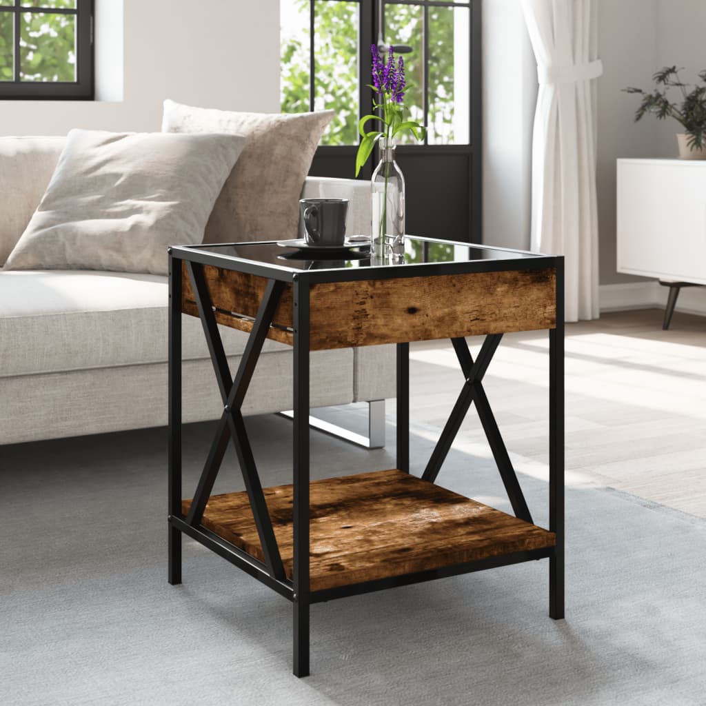 Măsuță de cafea cu LED infinity, stejar fumuriu, 40x40x49 cm GartenMobel Dekor