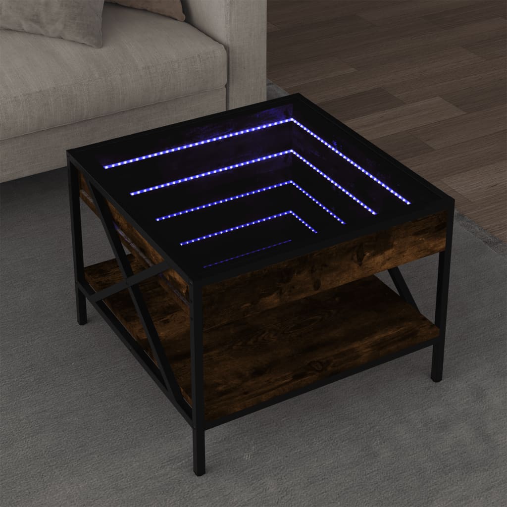 Măsuță de cafea cu LED infinity, stejar fumuriu, 50x50x38 cm GartenMobel Dekor