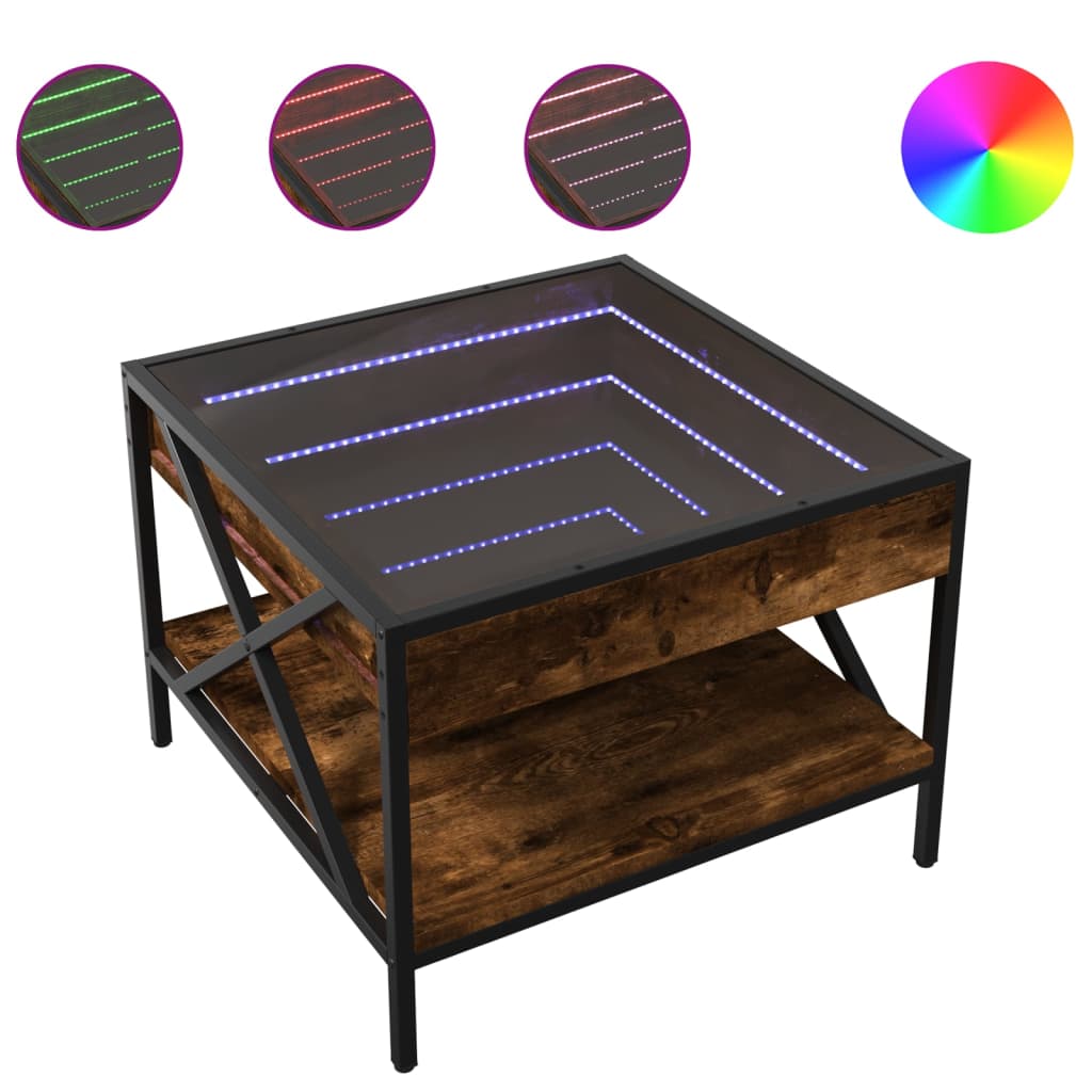 Măsuță de cafea cu LED infinity, stejar fumuriu, 50x50x38 cm GartenMobel Dekor