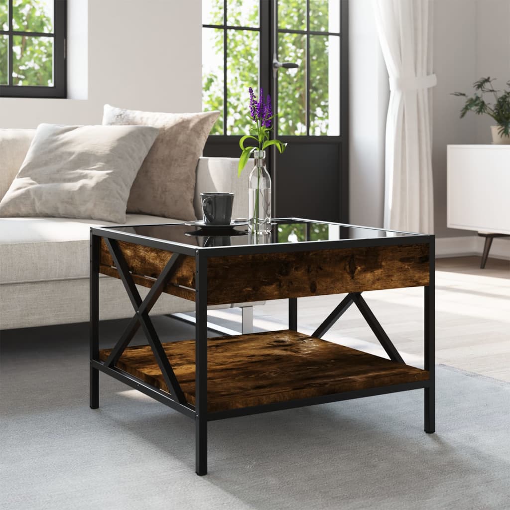 Măsuță de cafea cu LED infinity, stejar fumuriu, 50x50x38 cm GartenMobel Dekor