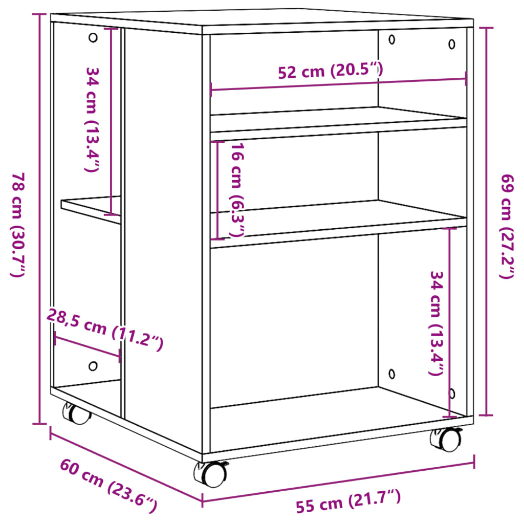 Masă laterală cu roți, gri sonoma 55x60x78 cm lemn prelucrat GartenMobel Dekor
