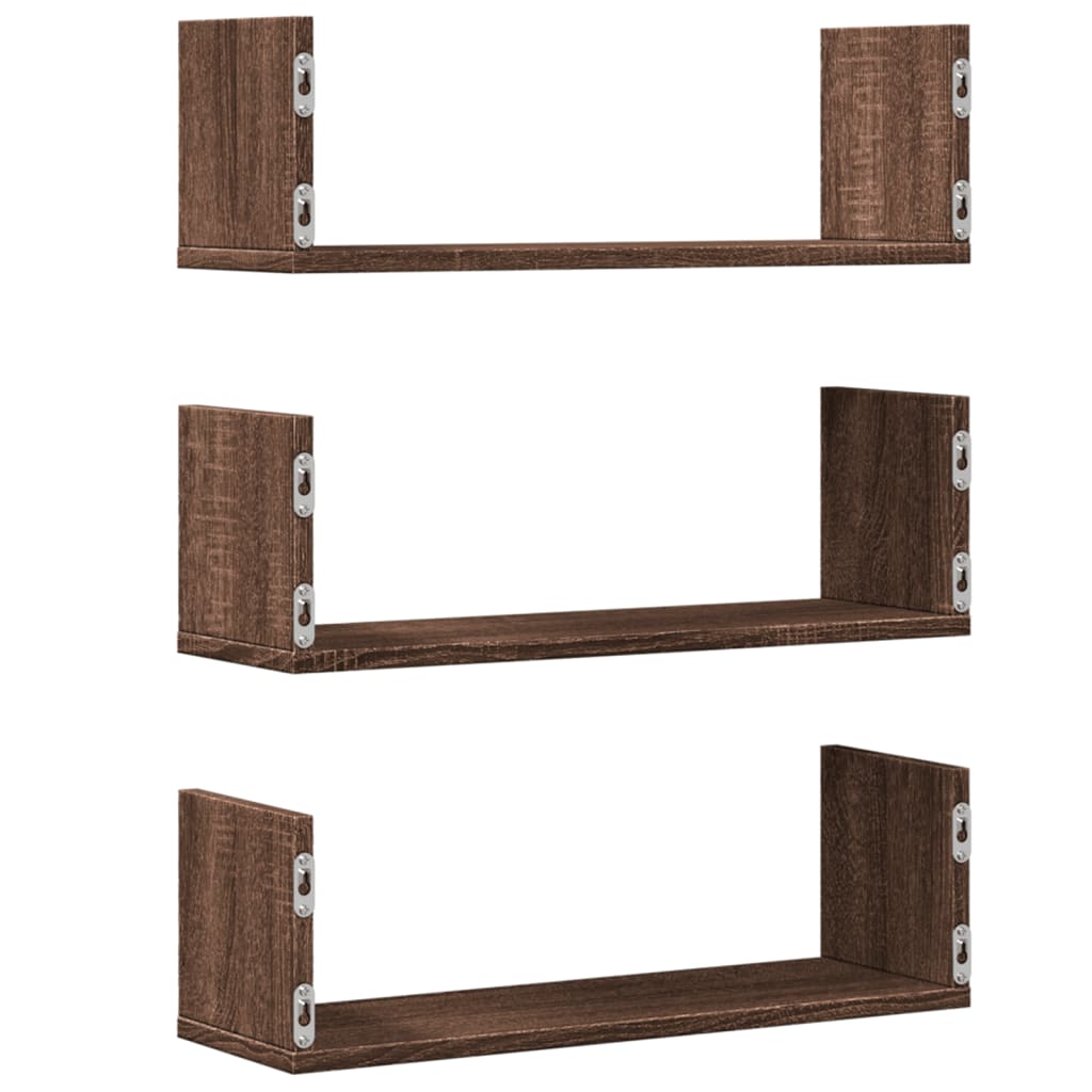 Rafturi de perete 3 buc. stejar maro 58x18x18 cm lemn prelucrat GartenMobel Dekor