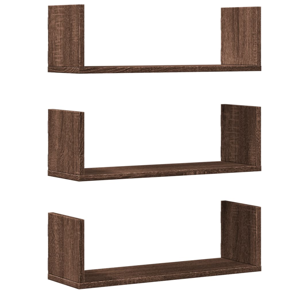 Rafturi de perete 3 buc. stejar maro 58x18x18 cm lemn prelucrat GartenMobel Dekor