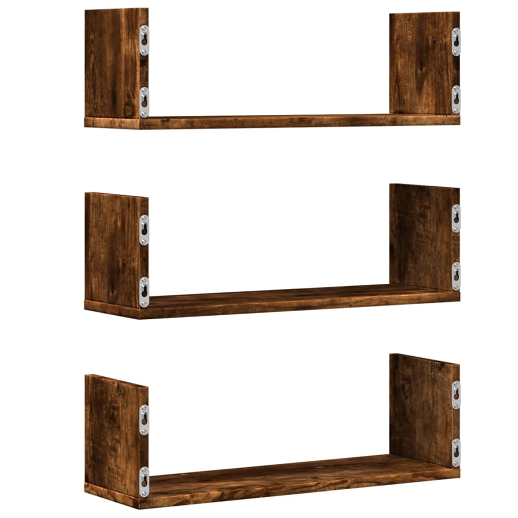 Rafturi perete 3 buc. stejar fumuriu 58x18x18 cm lemn prelucrat GartenMobel Dekor
