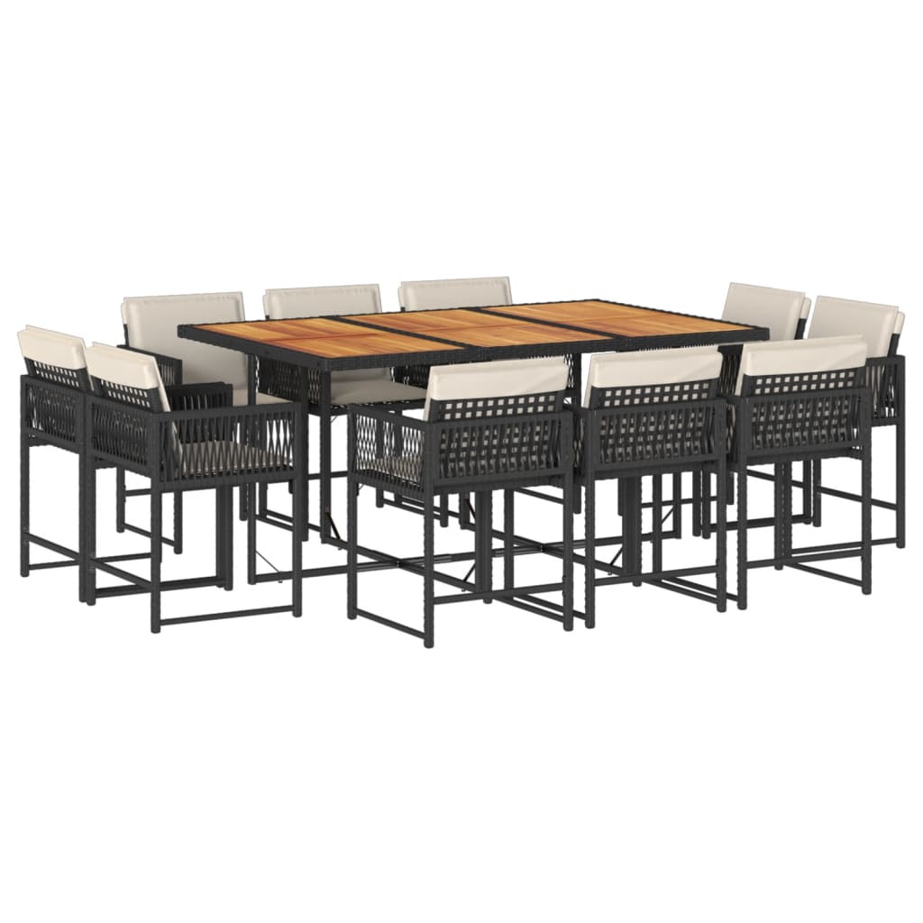 Set mobilier de exterior cu perne, 11 piese, negru, poliratan GartenMobel Dekor