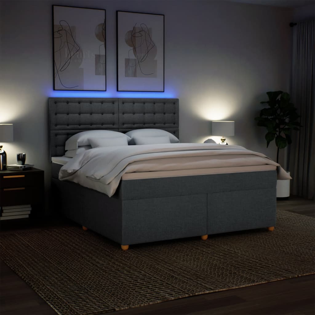 Pat box spring cu saltea, gri închis, 180x200 cm, textil GartenMobel Dekor