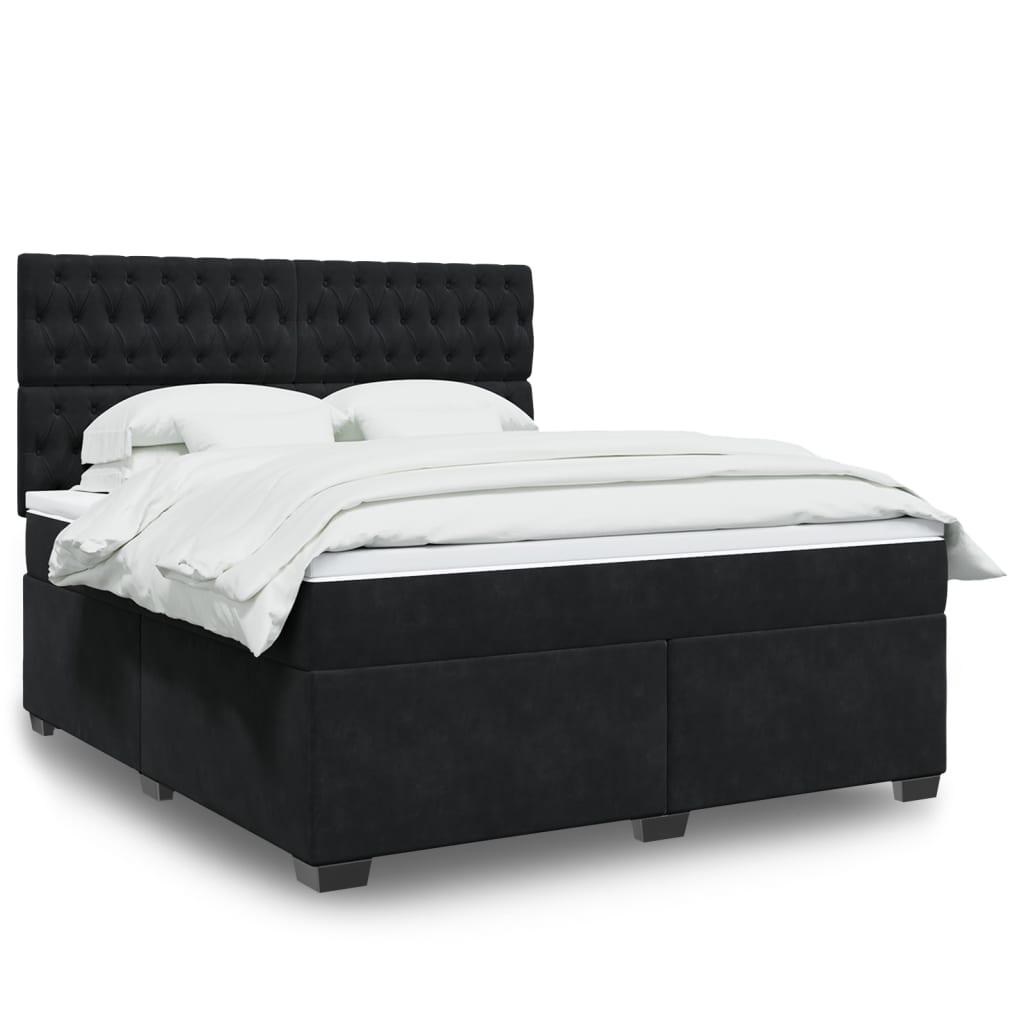 Pat box spring cu saltea, negru, 180x200 cm, catifea GartenMobel Dekor