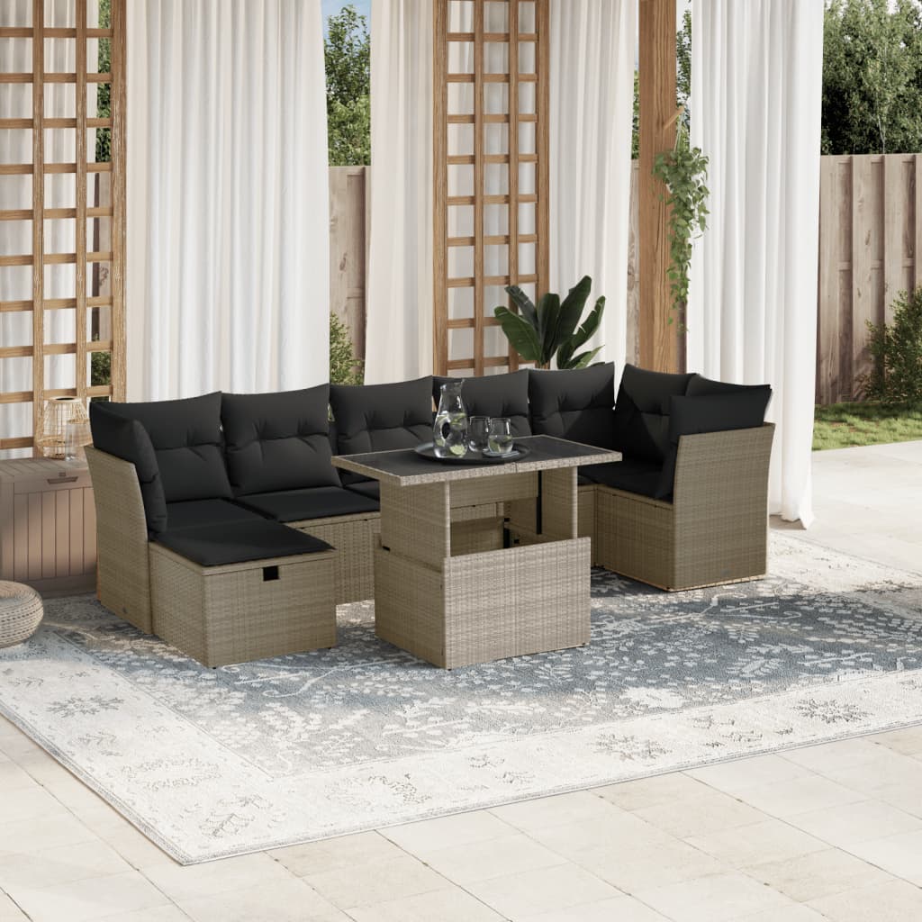 Set mobilier de grădină cu perne, 8 piese gri deschis poliratan GartenMobel Dekor
