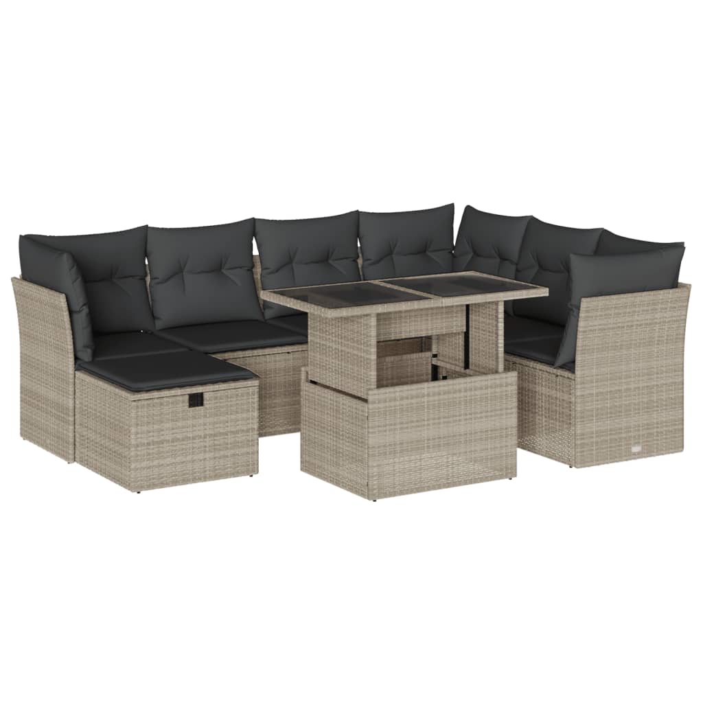 Set mobilier de grădină cu perne, 8 piese gri deschis poliratan GartenMobel Dekor
