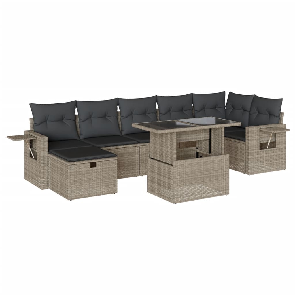 Set mobilier de grădină cu perne, 8 piese gri deschis poliratan GartenMobel Dekor